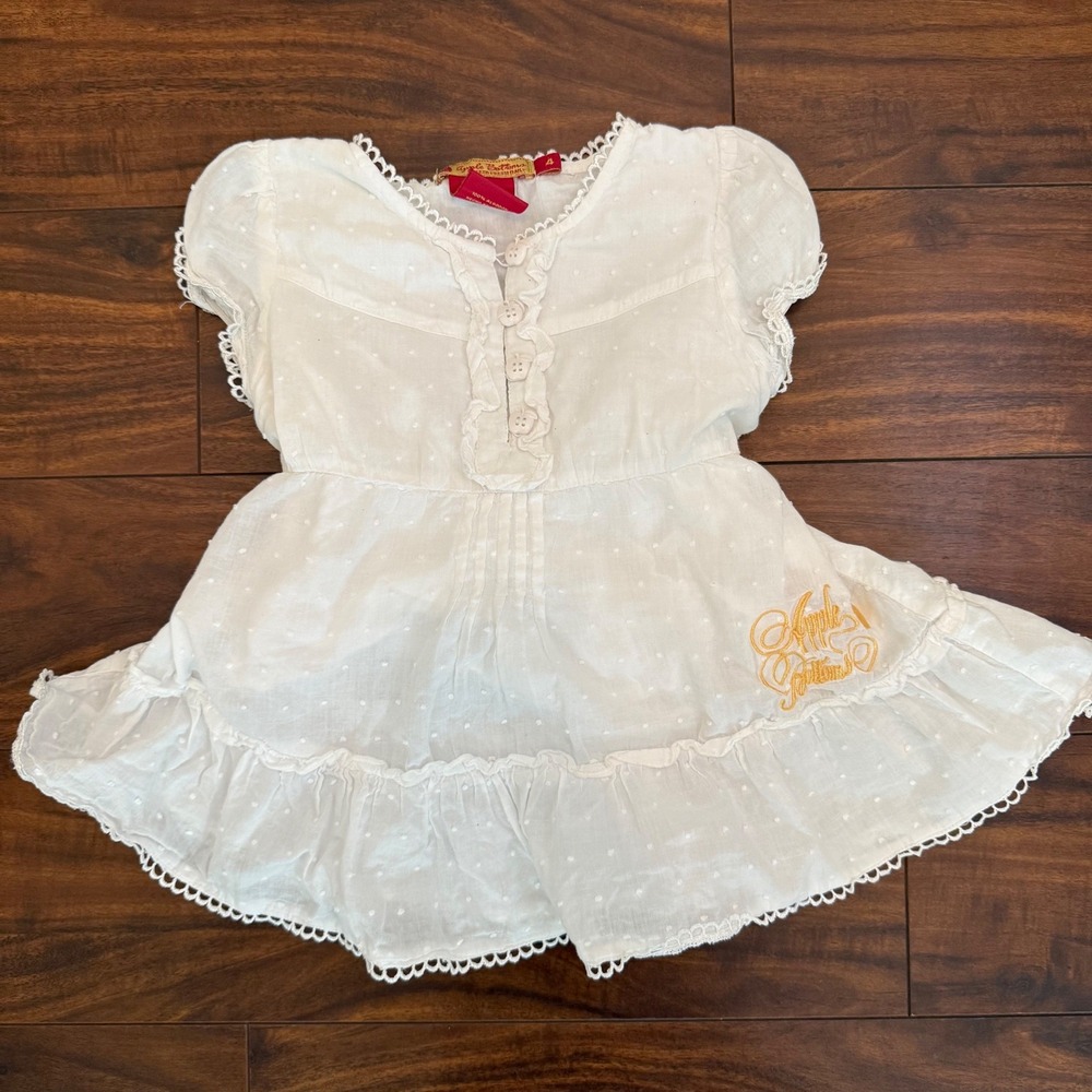 Apple Bottoms Girls White Swiss Dot One Shoulder Ruffle Dress Size 4 Cotton Y2K